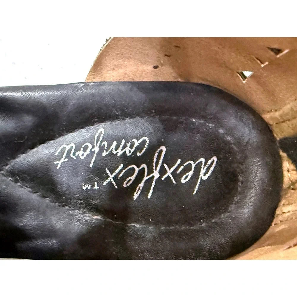 Dexflex Comfort Black Laser Cut Wedge Sandals Open Toe Back‎ Zip 7.5